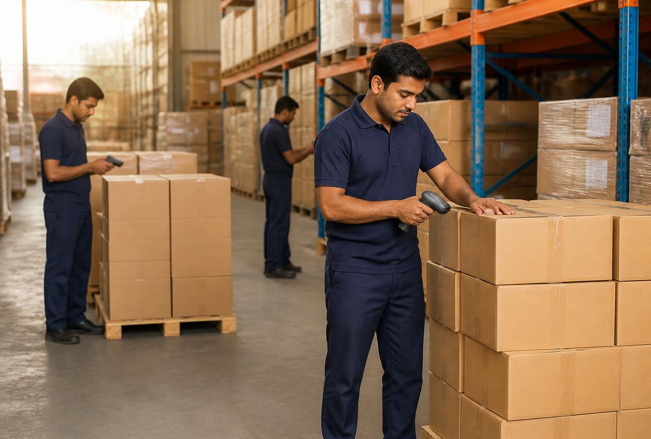 Warehouse operations team at work